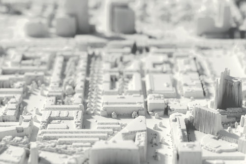 Close-up of the 3D-printed map of Almere, with visible print layers (3D render)