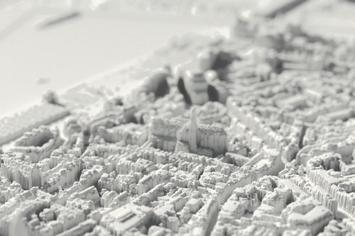 Close-up of the 3D-printed map of Antwerpen, with visible print layers (3D render)