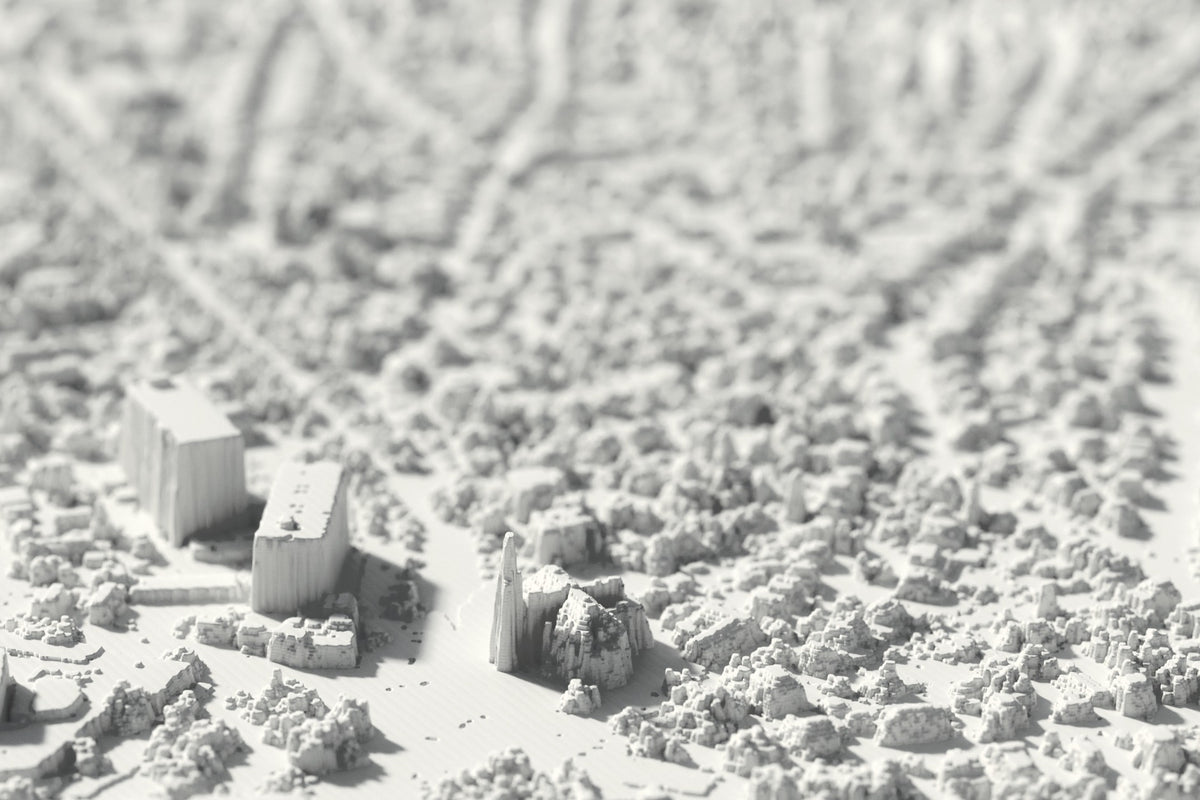 Close-up van de 3D-geprinte kaart van Apeldoorn, met zichtbare printlagen (3D-render)
