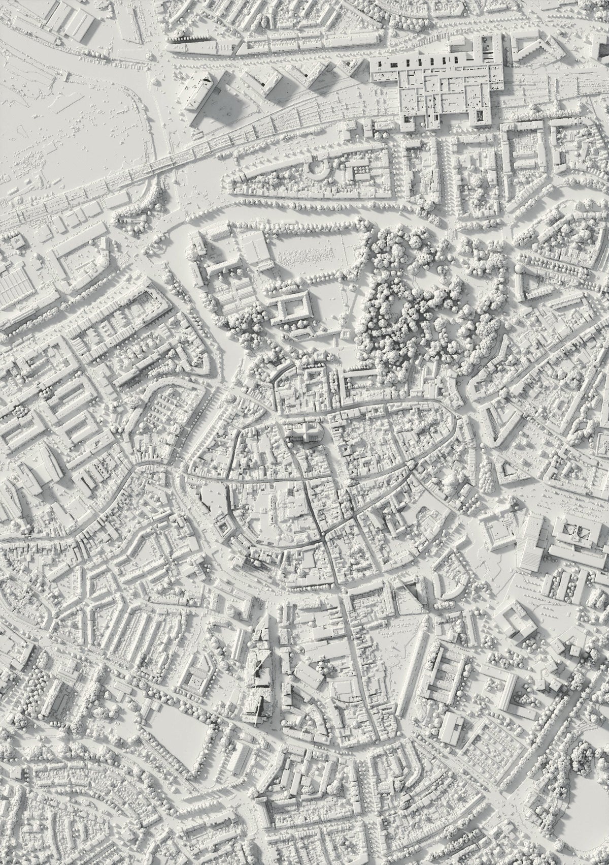 3D-reliëfkaart van Breda, van bovenaf gezien (3D-render)