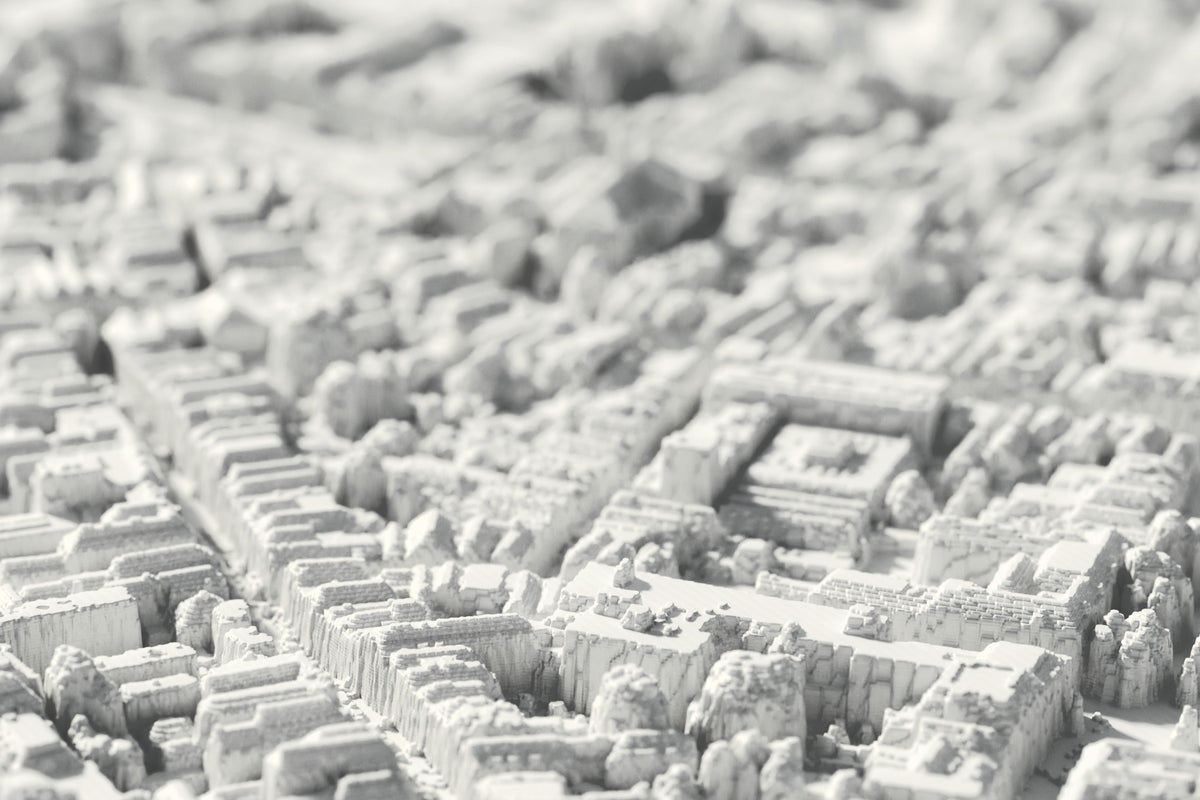 Close-up van de 3D-geprinte kaart van Den Bosch, met zichtbare printlagen (3D-render)
