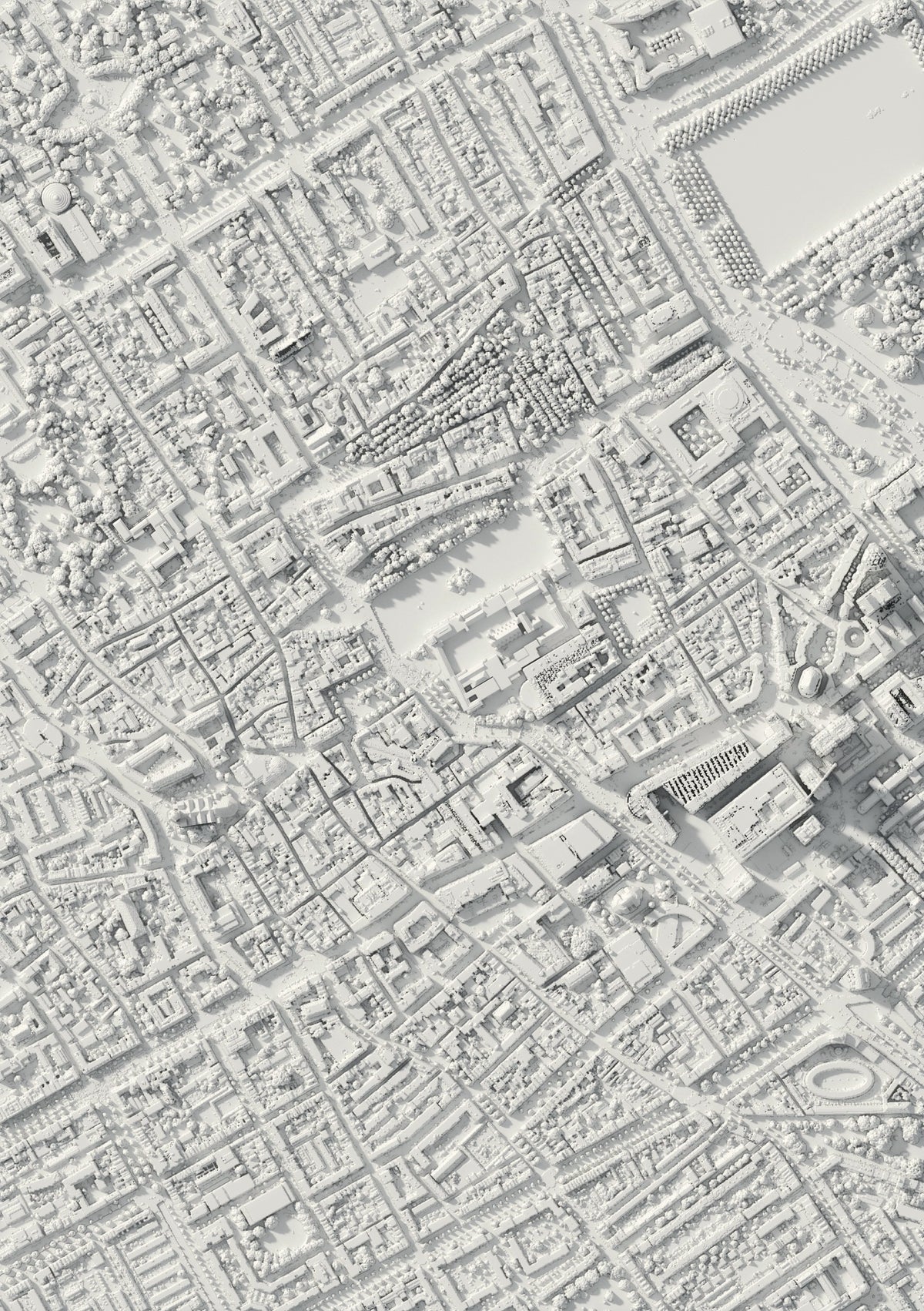 3D-reliëfkaart van Den Haag, van bovenaf gezien (3D-render)