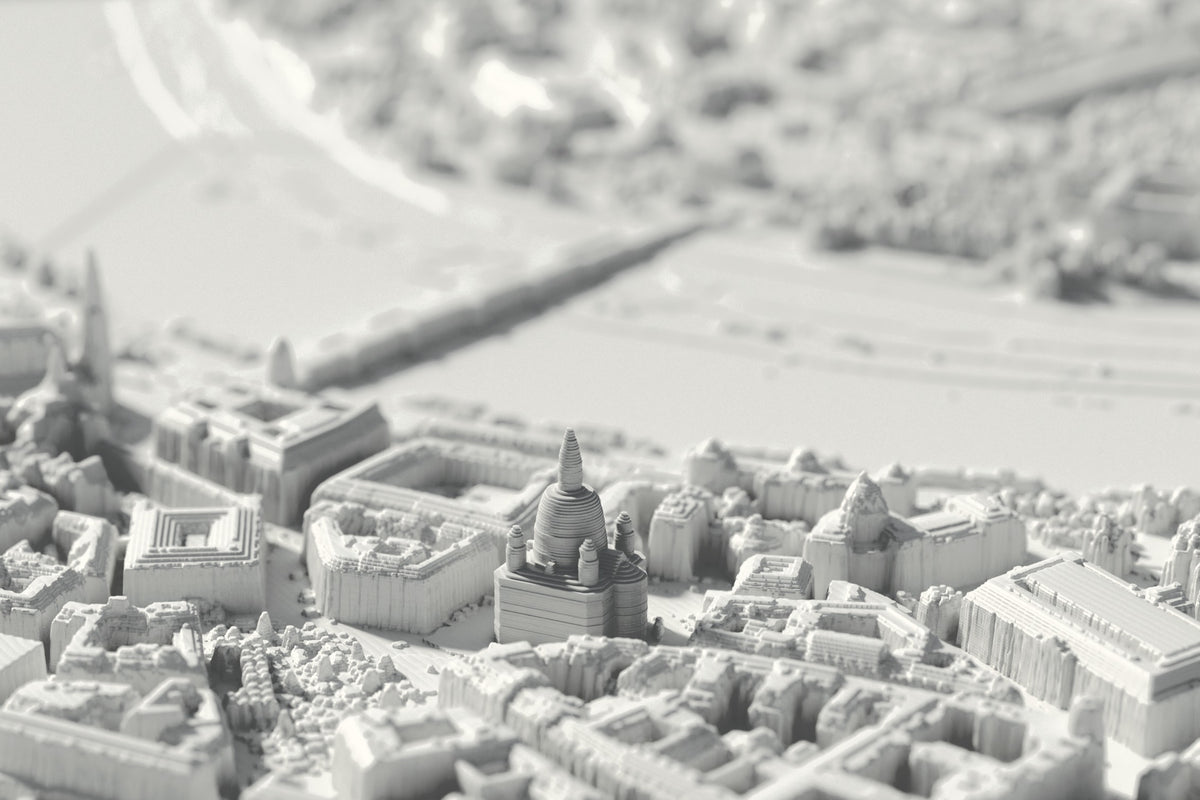 Close-up van de 3D-geprinte kaart van Dresden, met zichtbare printlagen (3D-render)
