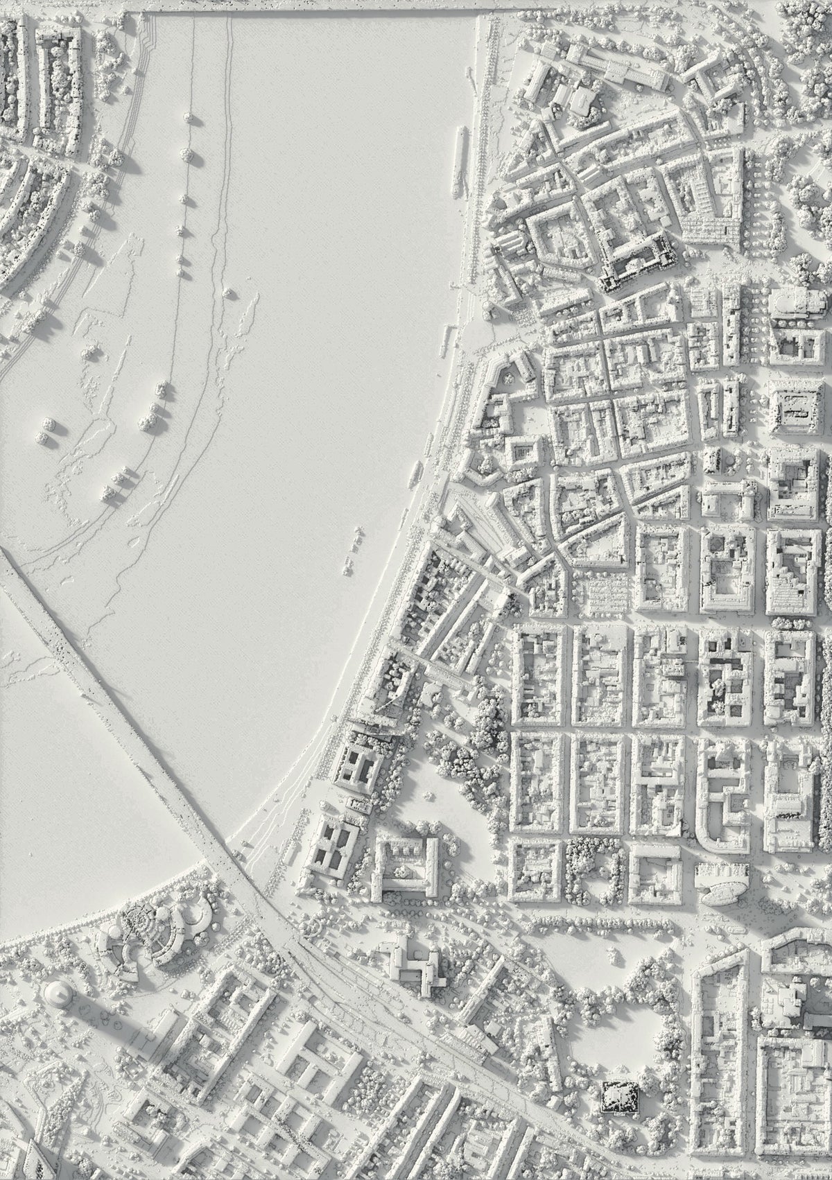 3D relief map of Düsseldorf, seen from above (3D render)