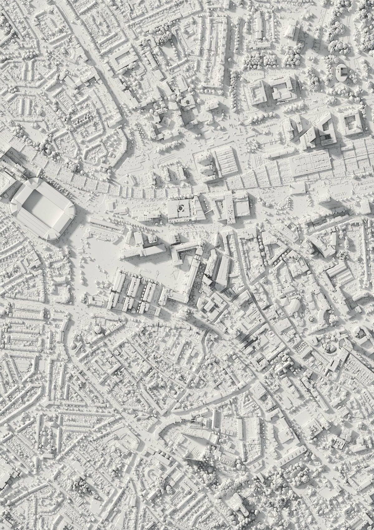 3D relief map of Eindhoven, seen from above (3D render)
