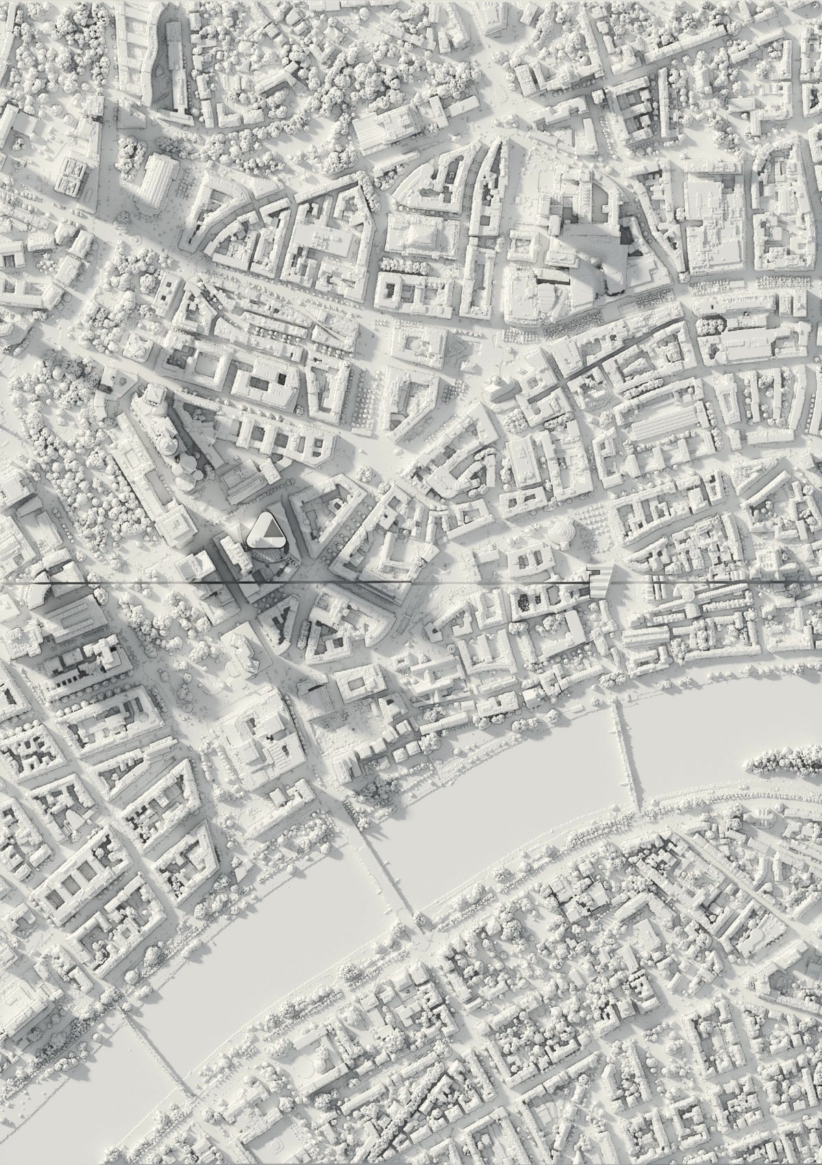 3D relief map of Frankfurt am Main, seen from above (3D render)