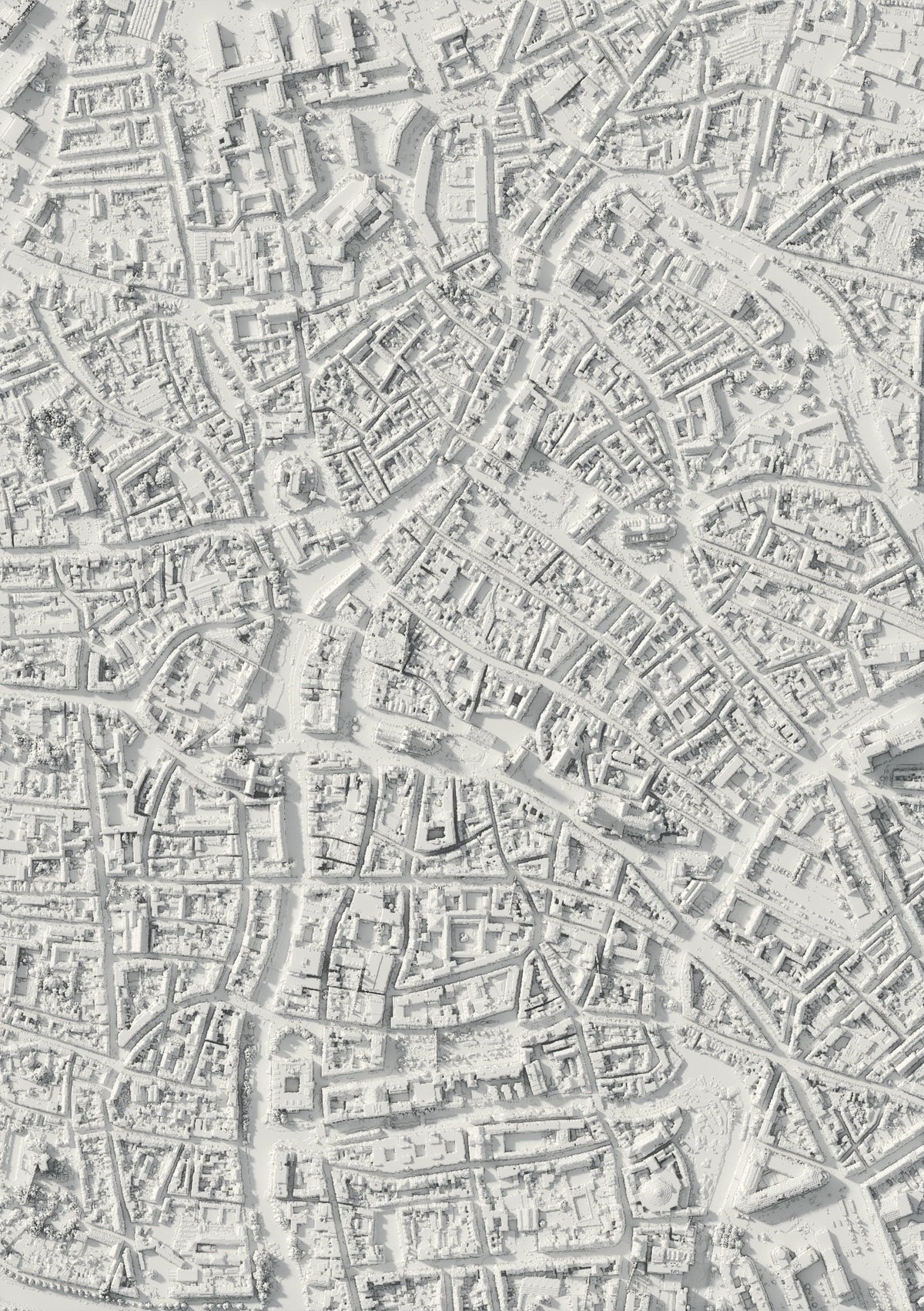 3D relief map of Gent, seen from above (3D render)