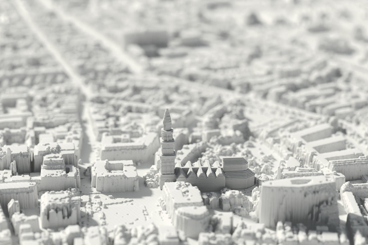 Close-up of the 3D-printed map of Groningen, with visible print layers (3D render)