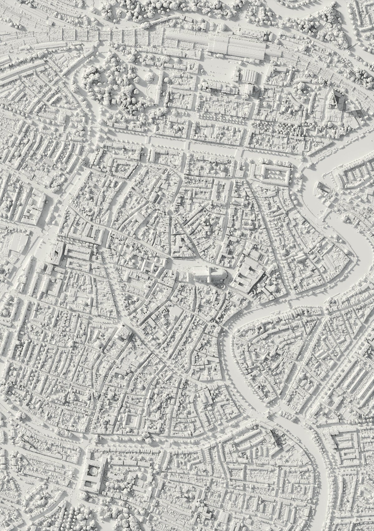3D relief map of Haarlem, seen from above (3D render)