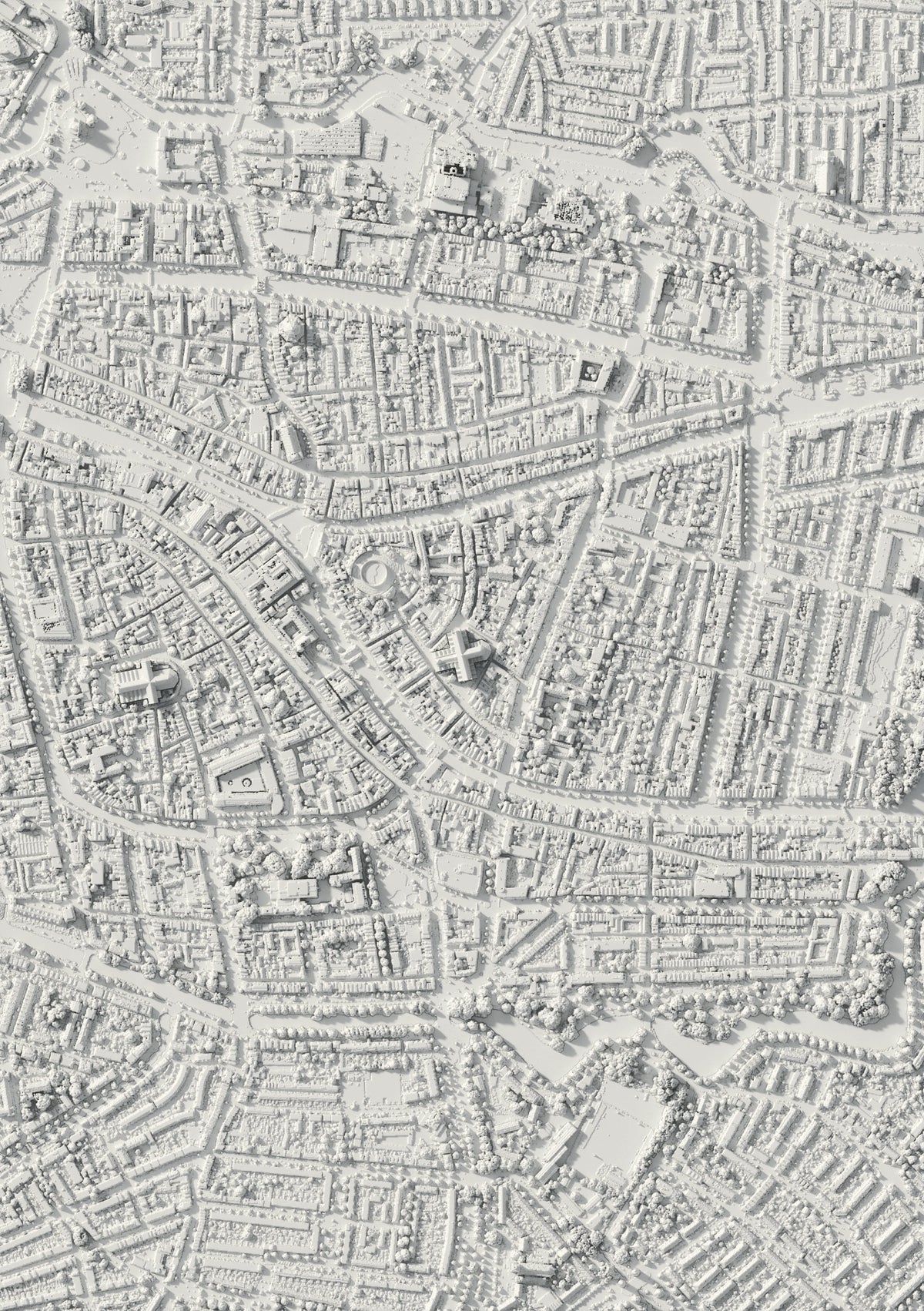 3D-reliëfkaart van Leiden, van bovenaf gezien (3D-render)