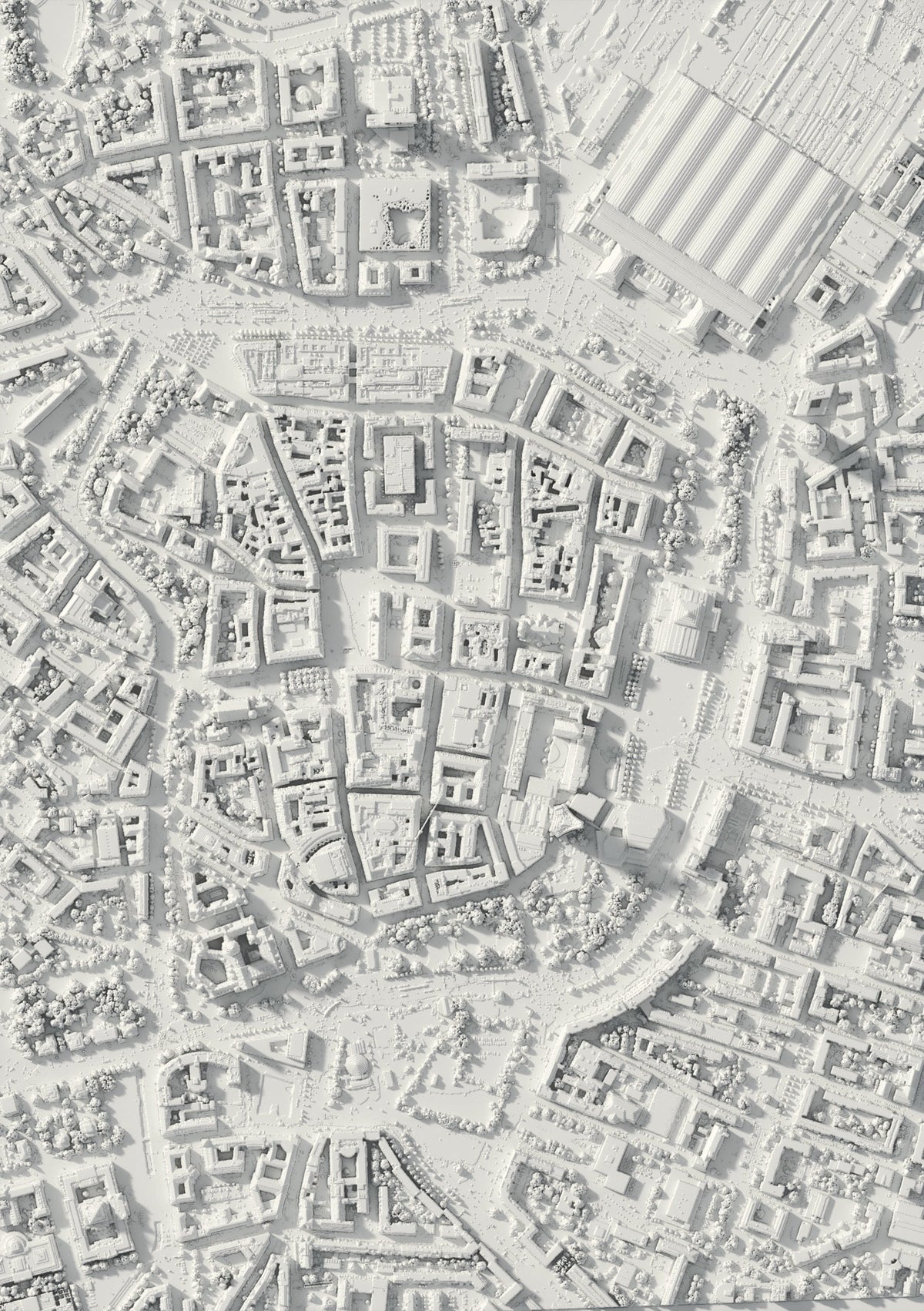 3D relief map of Leipzig, seen from above (3D render)