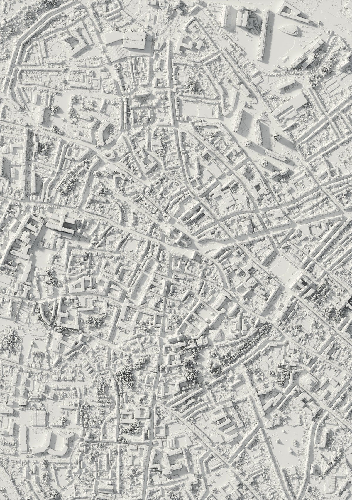 3D relief map of Leuven, seen from above (3D render)