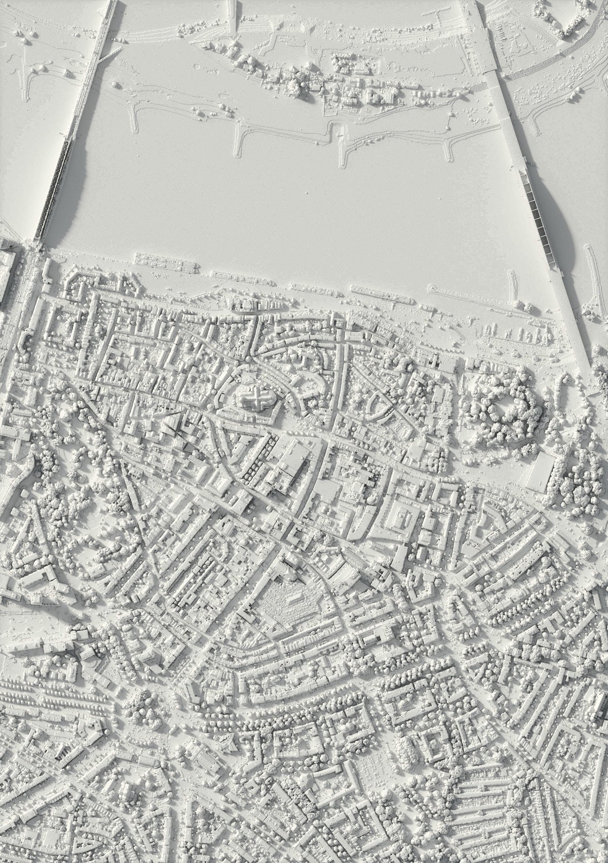 3D relief map of Nijmegen, seen from above (3D render)