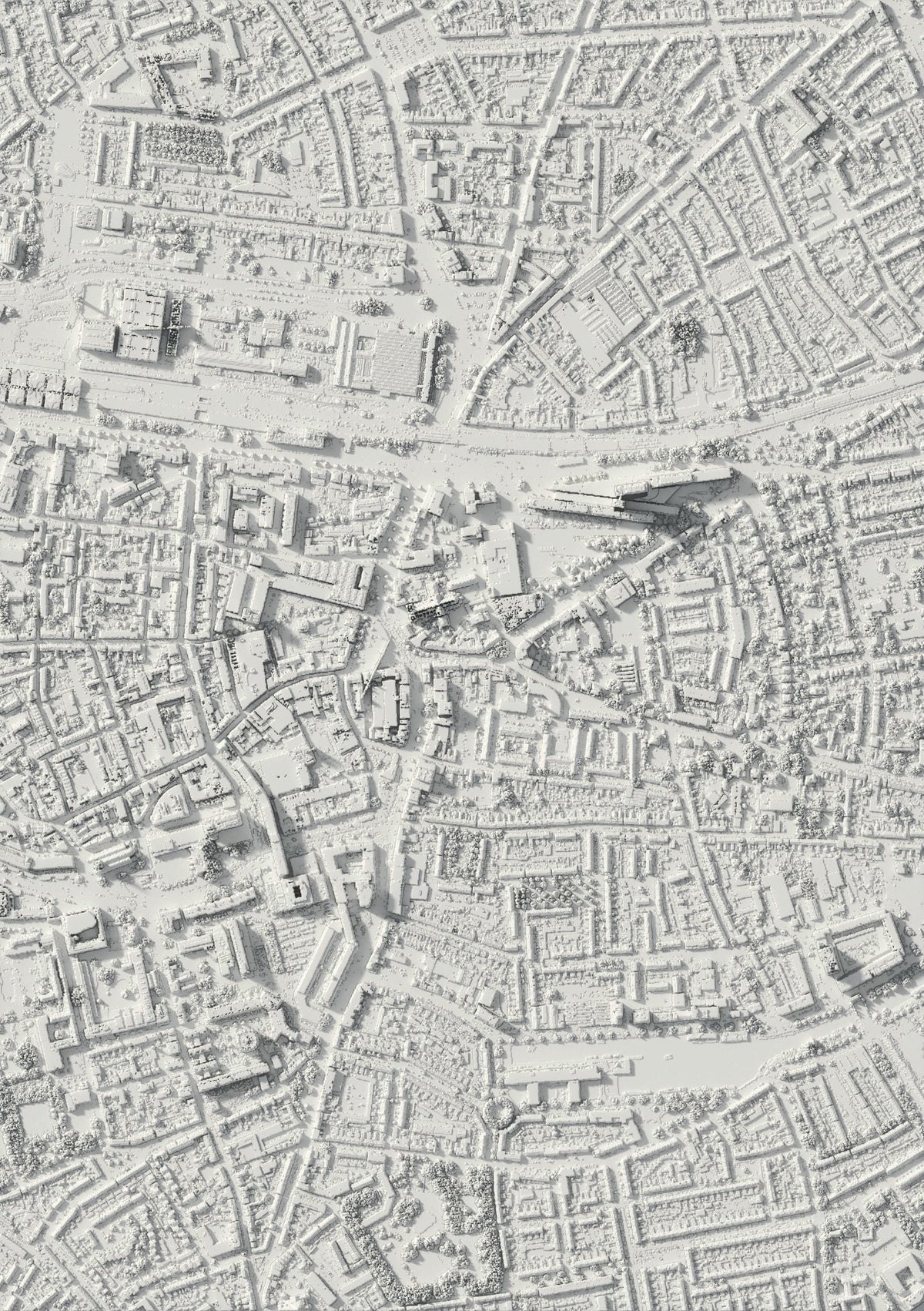 3D relief map of Tilburg, seen from above (3D render)