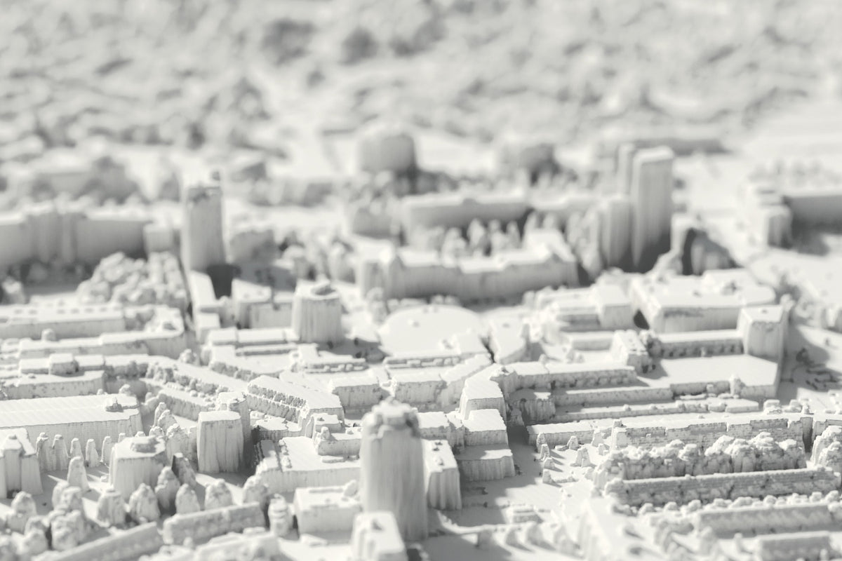 Close-up van de 3D-geprinte kaart van Zoetermeer, met zichtbare printlagen (3D-render)