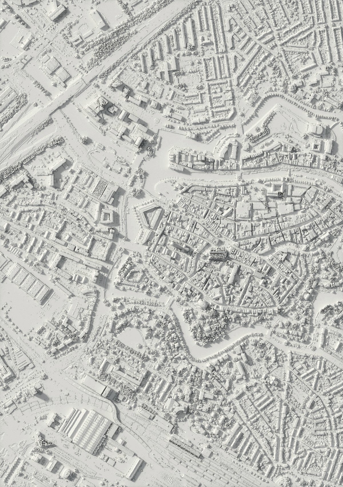 3D-reliëfkaart van Zwolle, van bovenaf gezien (3D-render)